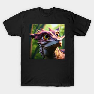 Curious Purple Scaled Jungle Dragon with Big Eyes T-Shirt